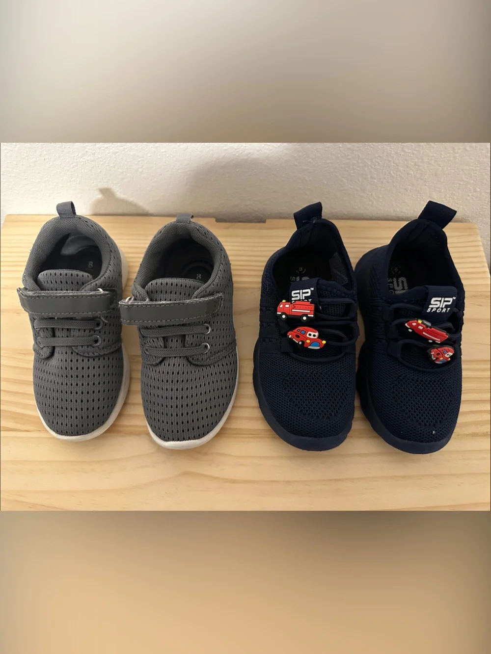 Toddler Size 8 Gray and Navy Blue Mesh Shoes